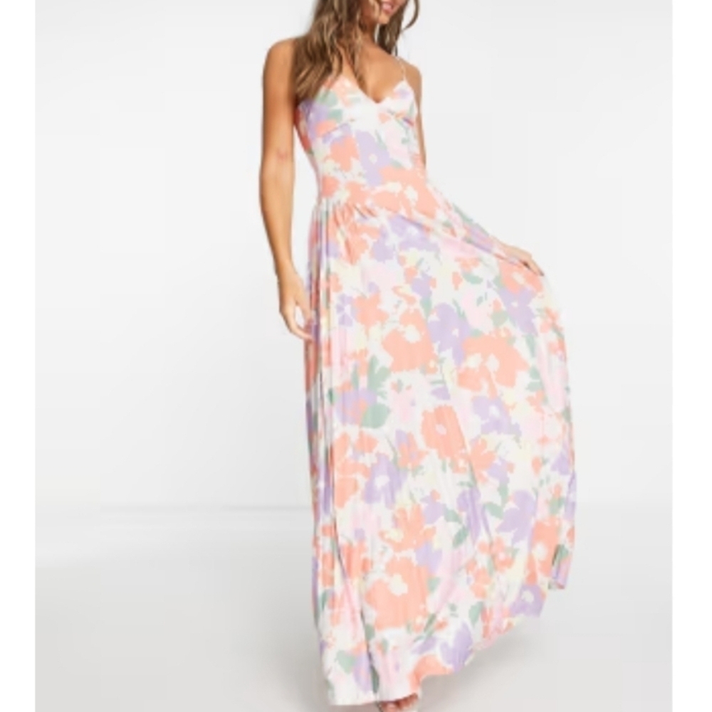 Asos side pleat printed maxi dress size 8
